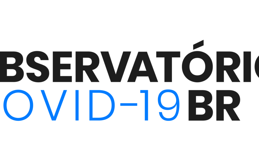 logo do observatório covid-19 BR todo em letras pretas com as palavra covid-19 destacada em azul